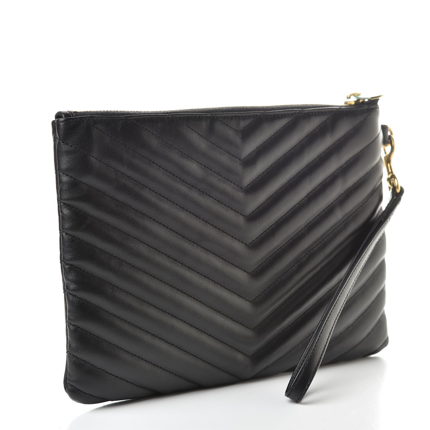 Saint Laurent Calfskin Matelasse Chevron Monogram A5 Wristlet Black 3 of 8
