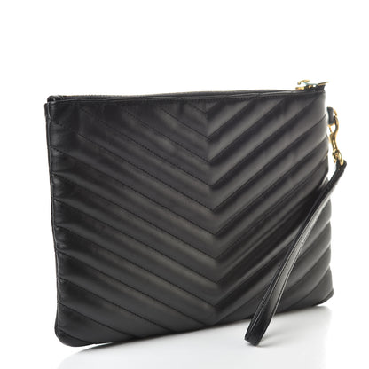 Saint Laurent Calfskin Matelasse Chevron Monogram A5 Wristlet Black 3 of 8