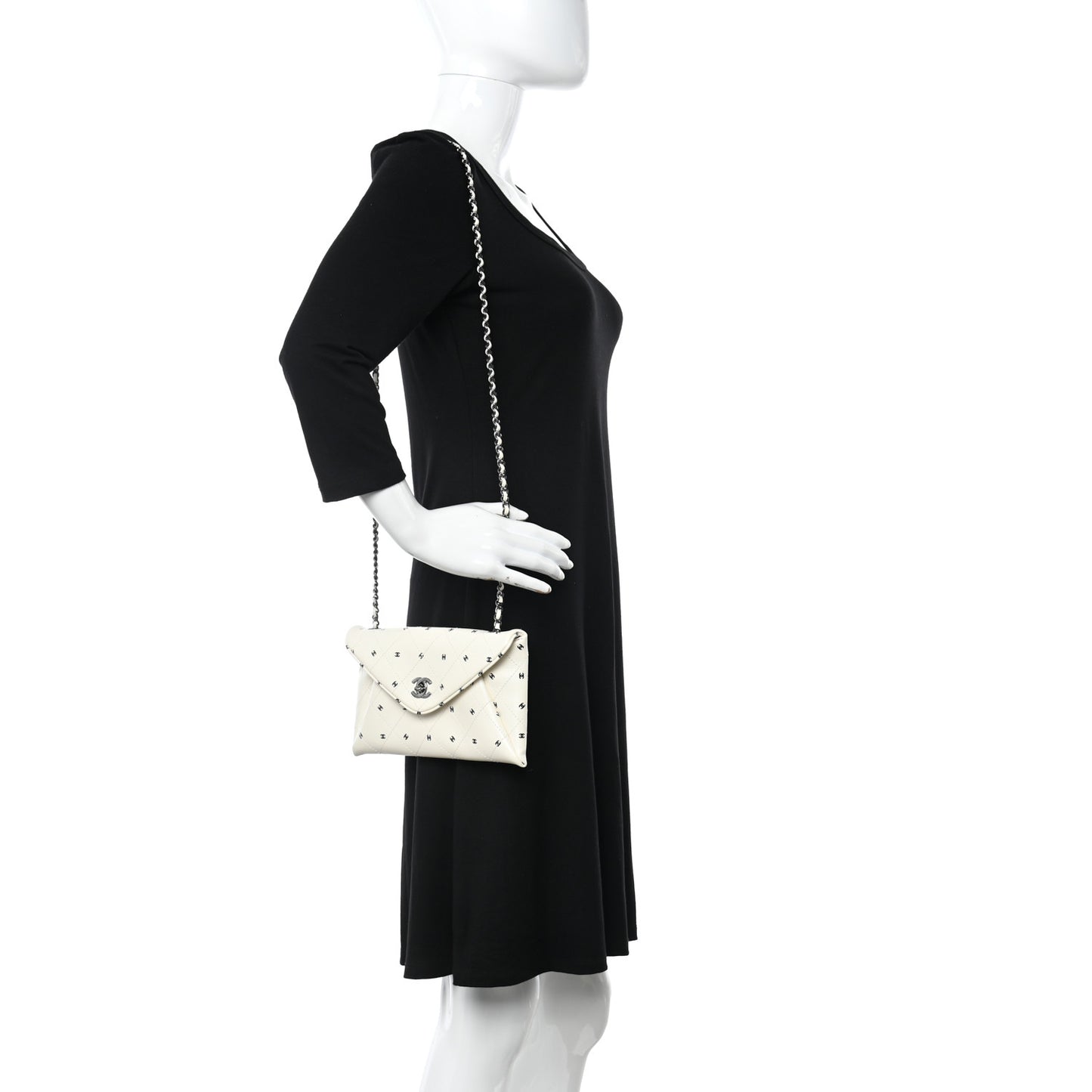 Printed Lambskin Logo CC Envelope Clutch With Chain White