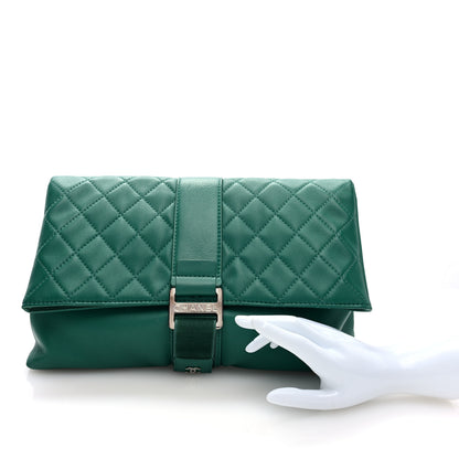 Chanel Lambskin Quilted Grip Clutch Dark Green 2 of 7