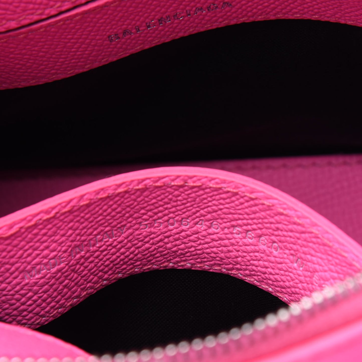 Signature Grained Calfskin Logo XXS Ville Top Handle Bag Acid Pink Black