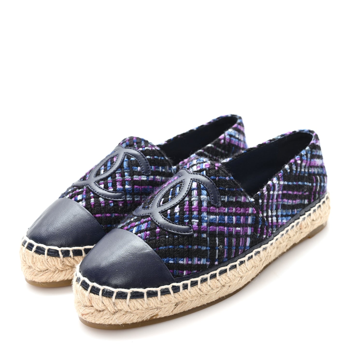 Tweed Grosgrain CC Espadrilles 35 Purple Black Navy