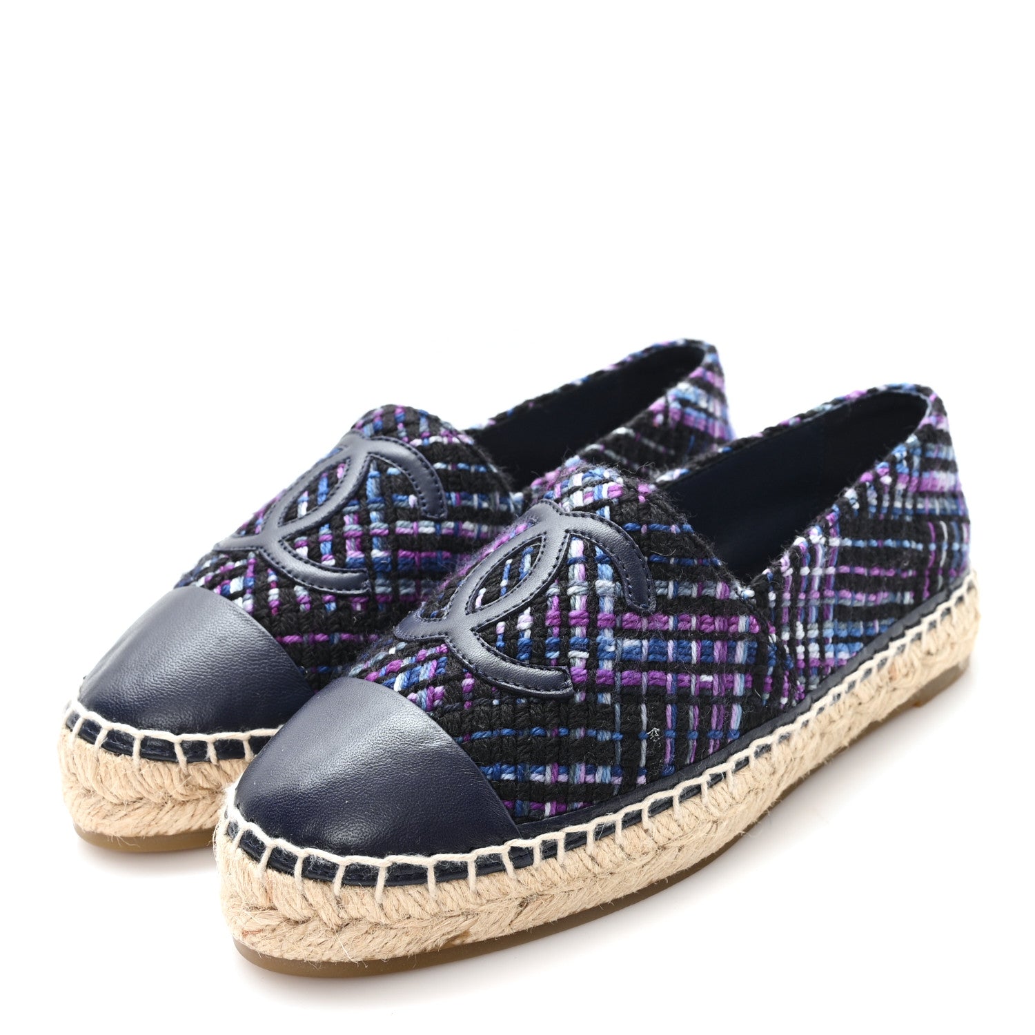 Chanel Tweed Grosgrain CC Espadrilles 35 Purple Black Navy 4 of 10