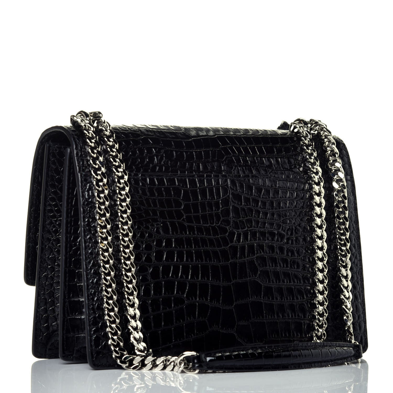Saint Laurent Calfskin Crocodile Embossed Medium Monogram Sunset Black 3 of 8