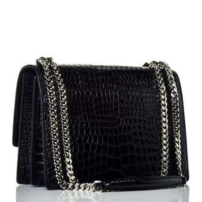 Saint Laurent Calfskin Crocodile Embossed Medium Monogram Sunset Black 3 of 8