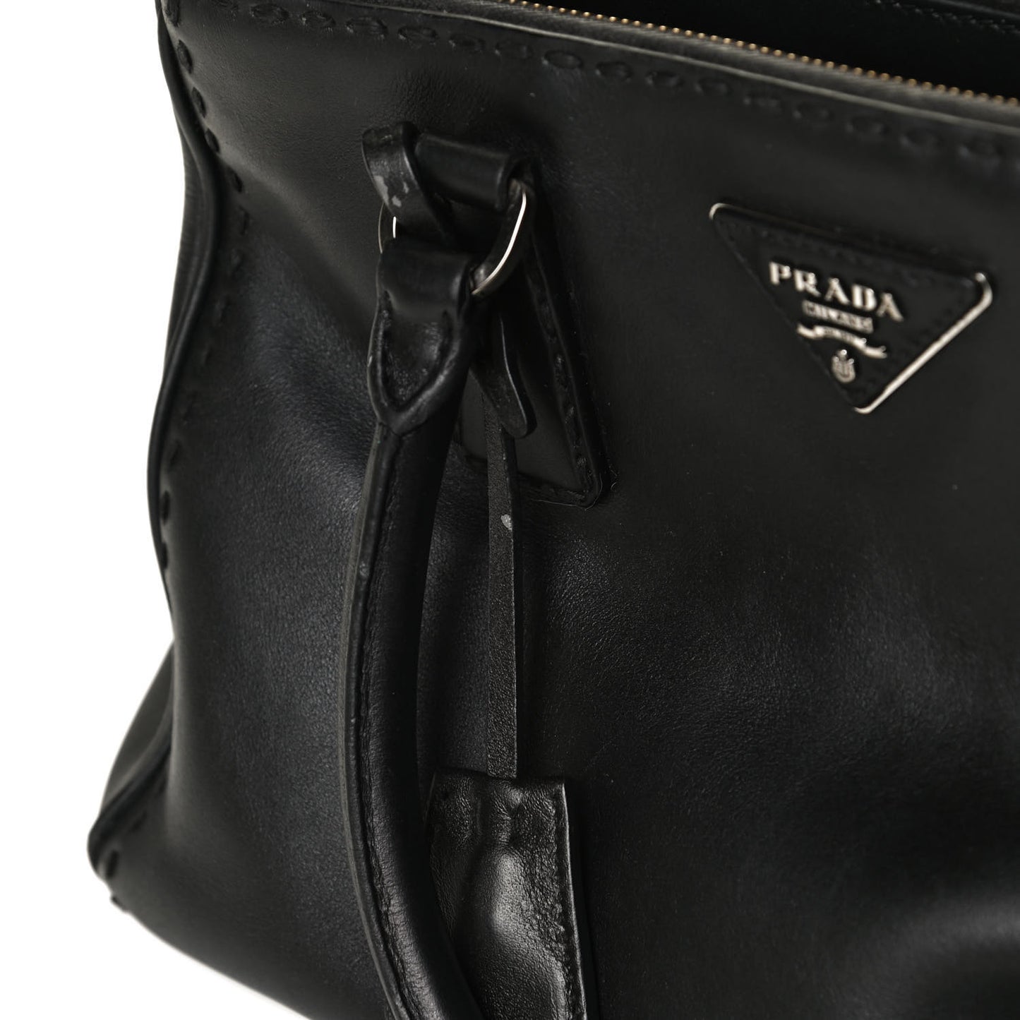 City Calf Hand Stitched Small Galleria Double Zip Tote Black