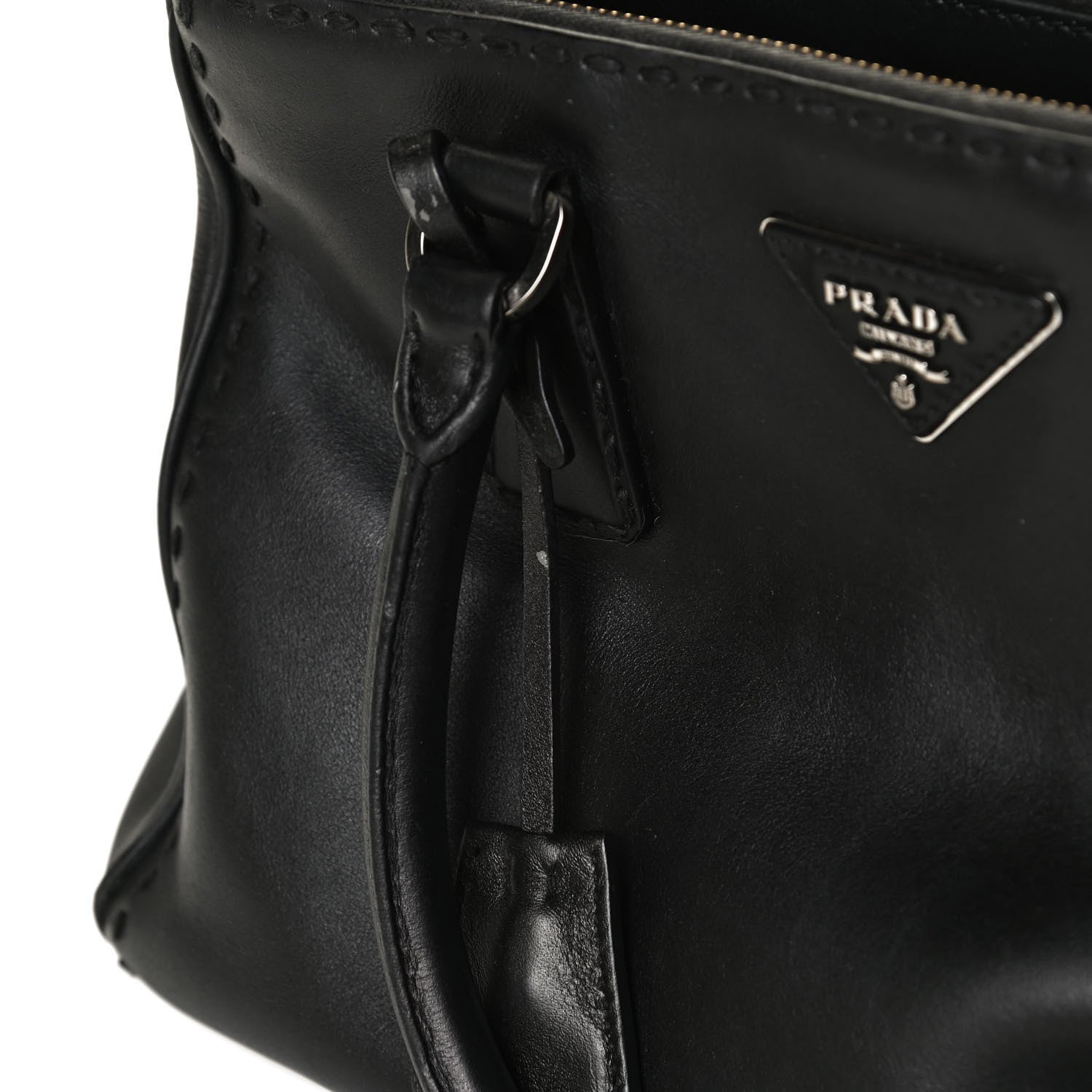 Prada City Calf Hand Stitched Small Galleria Double Zip Tote Black 12 of 14
