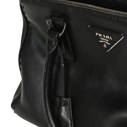 Prada City Calf Hand Stitched Small Galleria Double Zip Tote Black 12 of 14