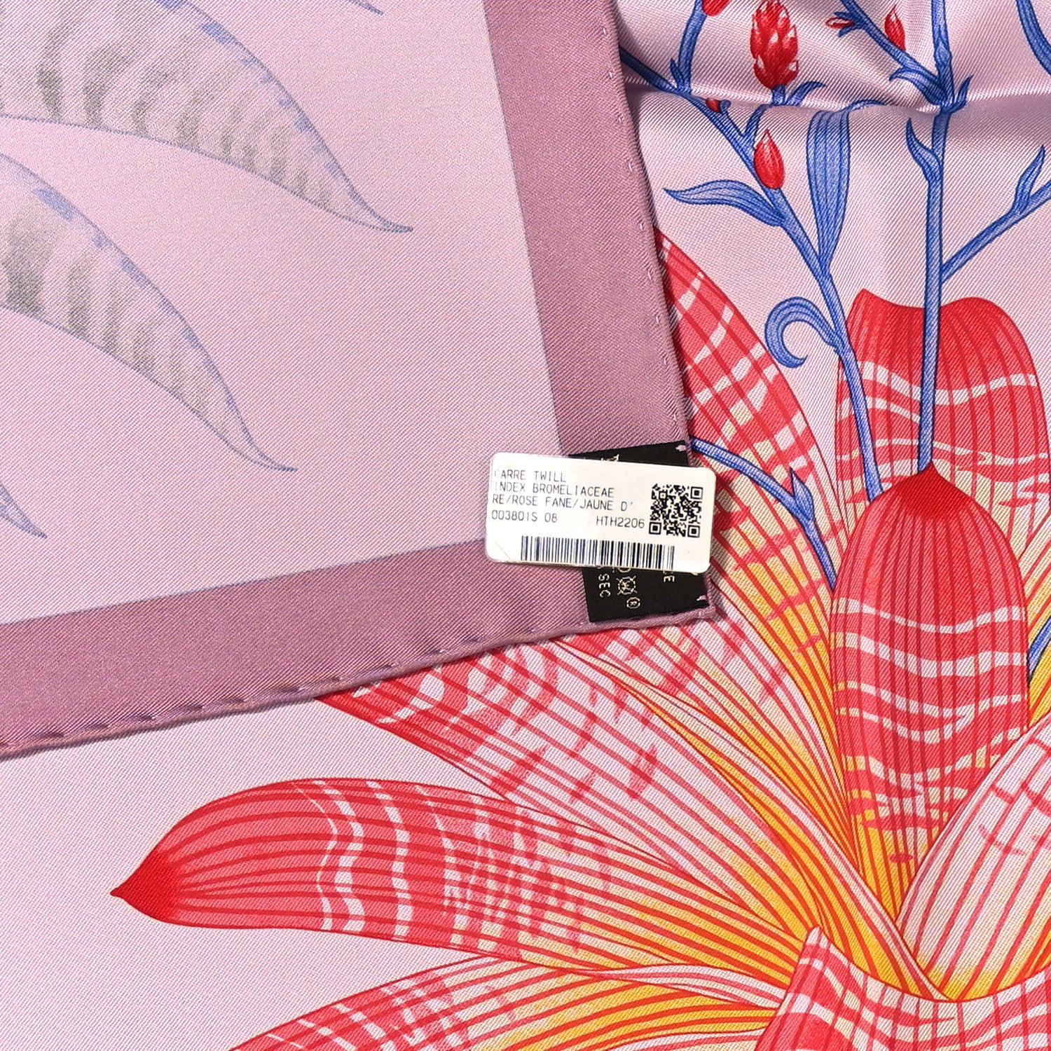 Hermes Silk Index Bromeliaceae Scarf 90 Rose Fané Jaune D'or Bleu 3 of 5
