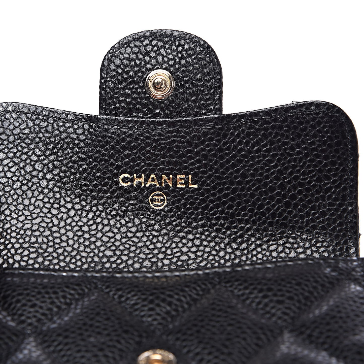 Caviar Quilted Flap Card Holder Wallet Black