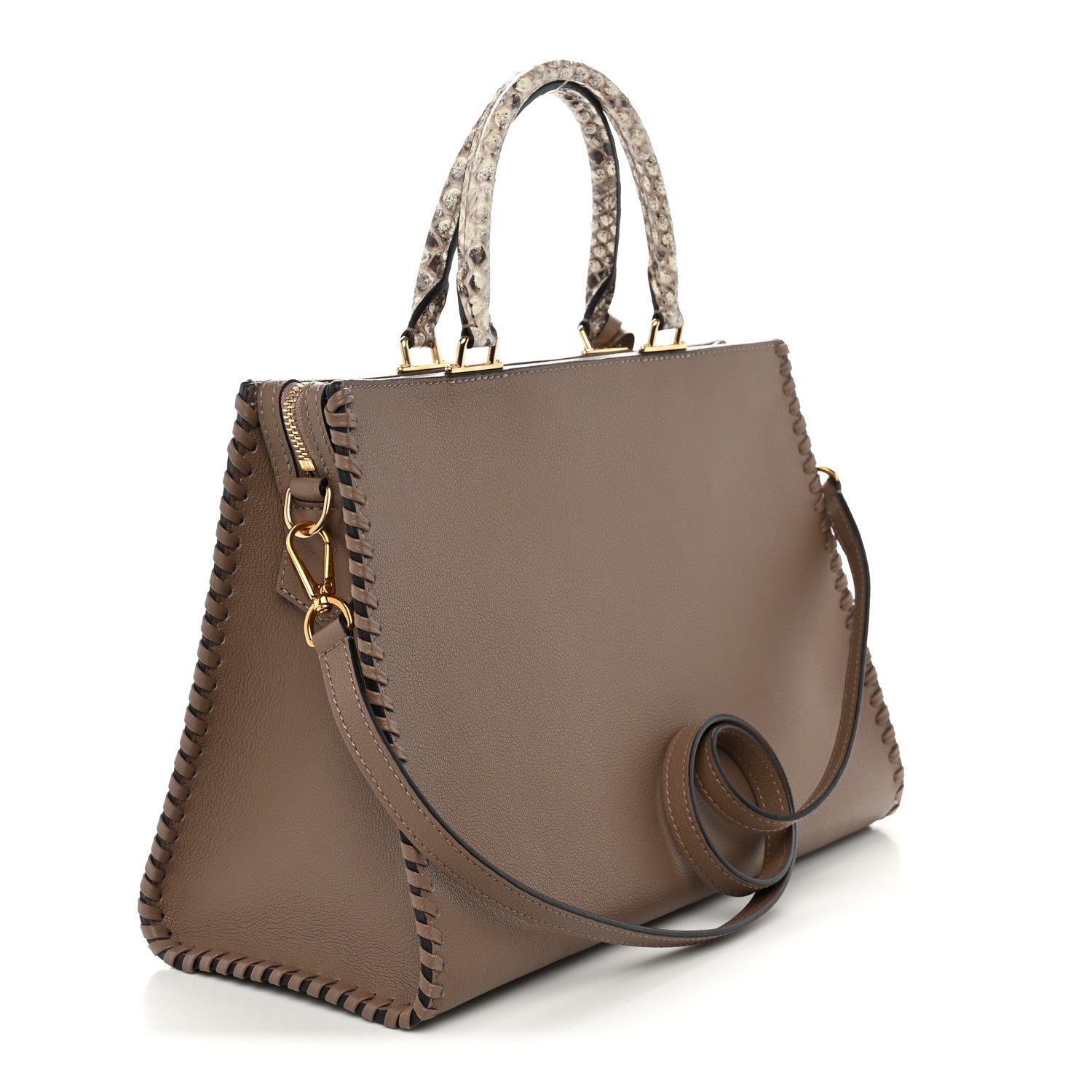 Louis Vuitton Calfskin Snakeskin Very Zipped Tote Taupe 3 of 9