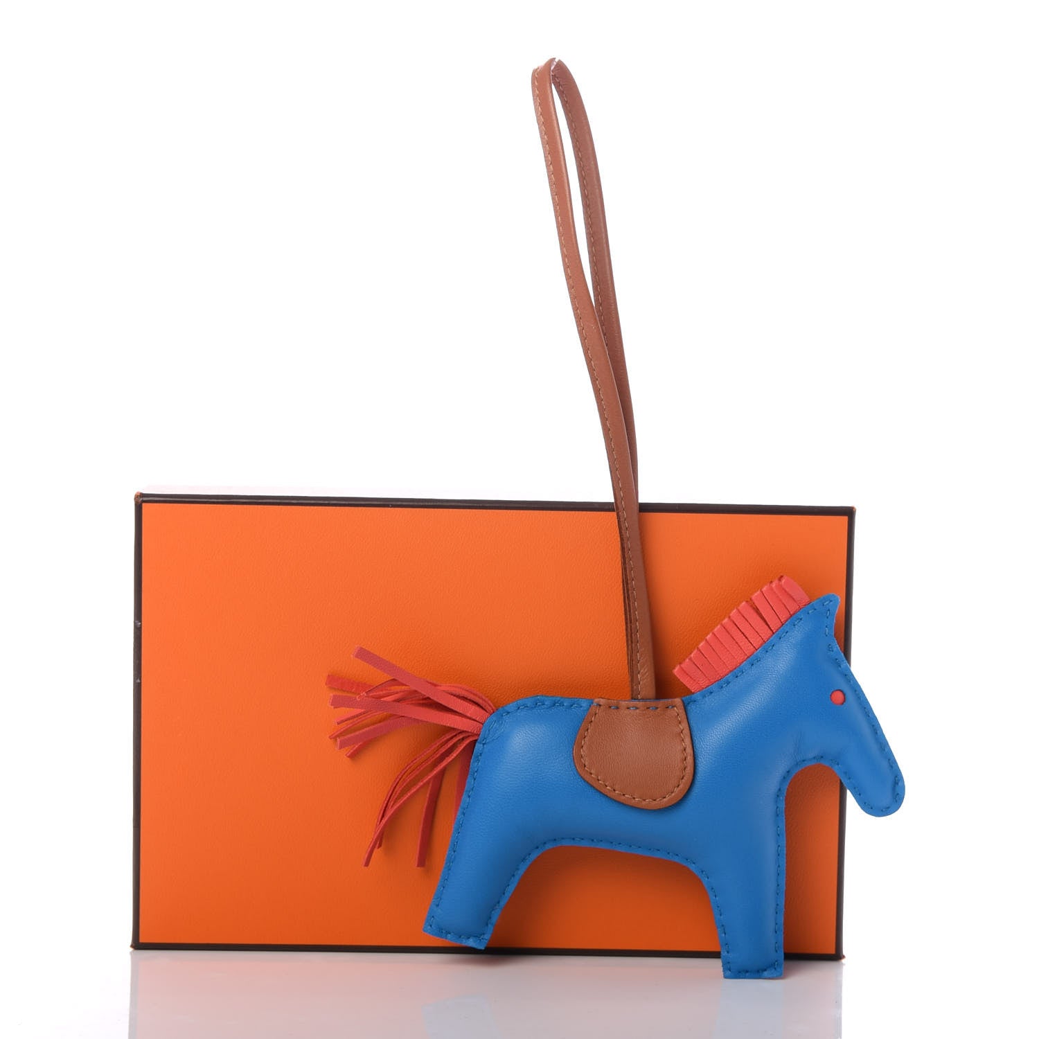 Hermes Milo Lambskin Grigri Rodeo Horse Bag Charm MM Blue Zanzibar Rose Texas Gold 4 of 4