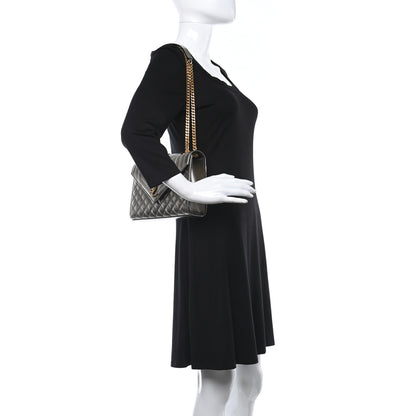 Saint Laurent Metallic Grain De Poudre Textured Mixed Matelasse Triquilt Medium Monogram Satchel Piombo 2 of 8