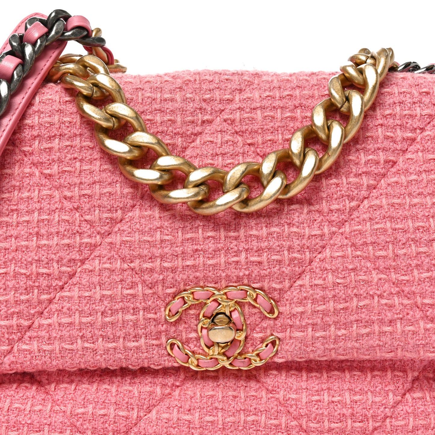 Metallic Tweed Quilted Large Chanel 19 Flap Pink
