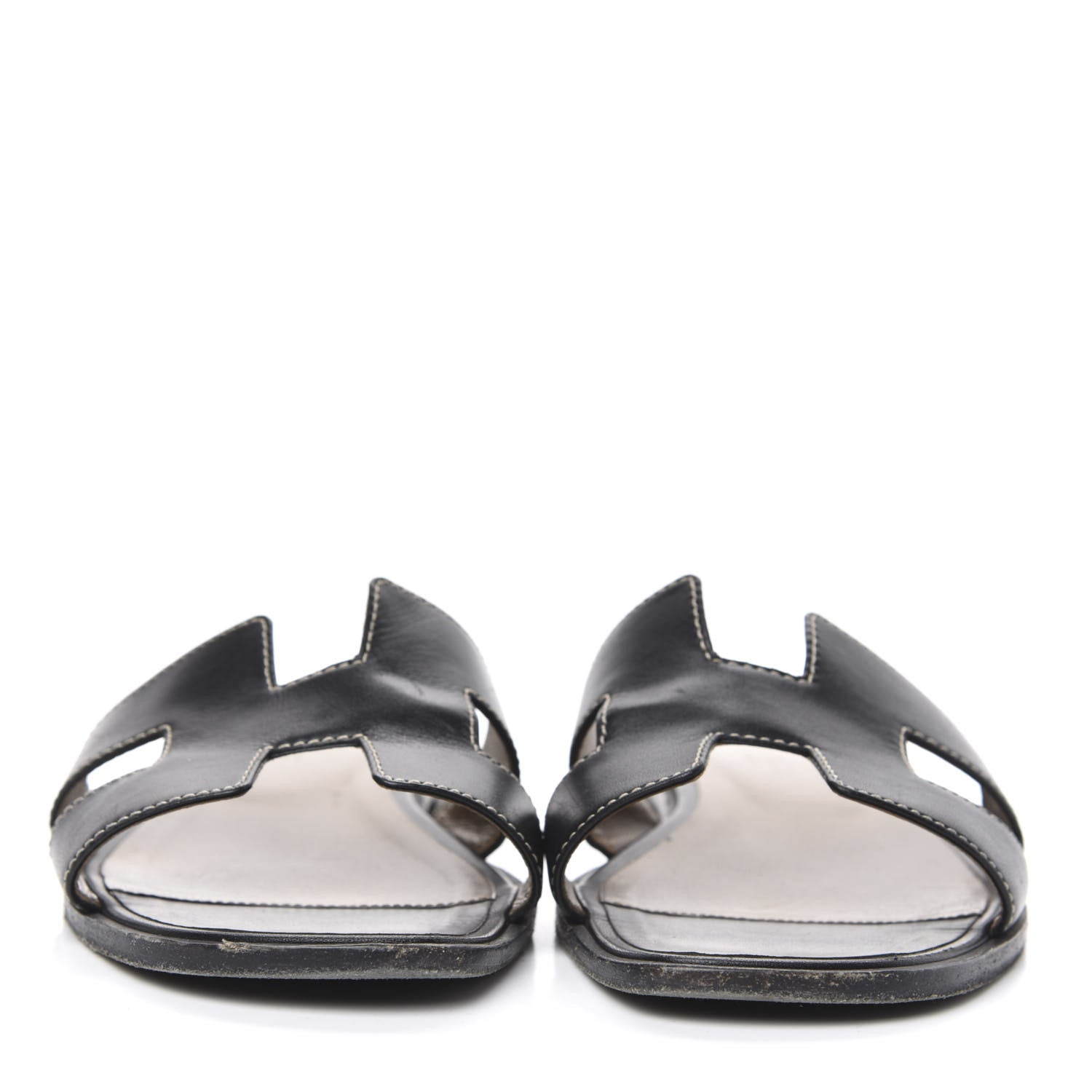 Hermes Box Calfskin Oran Sandals 37.5 Black 2 of 9