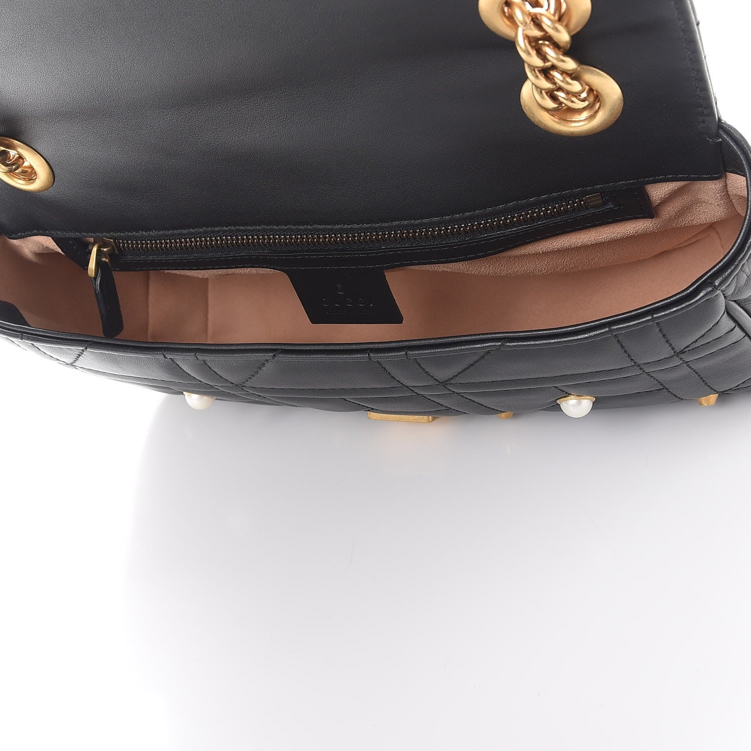 Gucci Calfskin Matelasse Studded Small Pearly GG Marmont Shoulder Bag Black 5 of 7