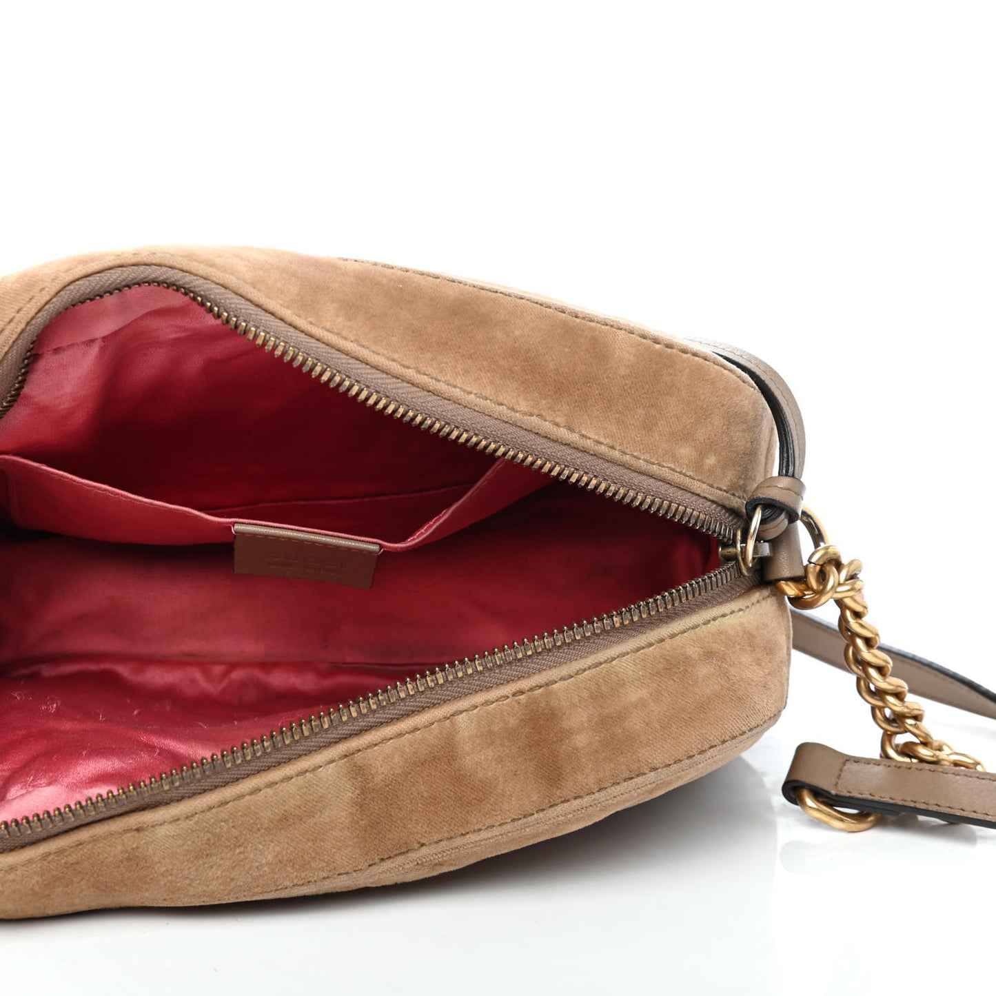 Velvet Matelasse Small GG Marmont Chain Shoulder Bag Taupe