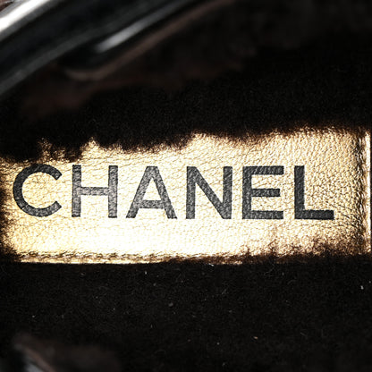 Chanel Laminated Lambskin Shearling Crystal CC Velcro Dad Platform Sandals 36 Black 8 of 12