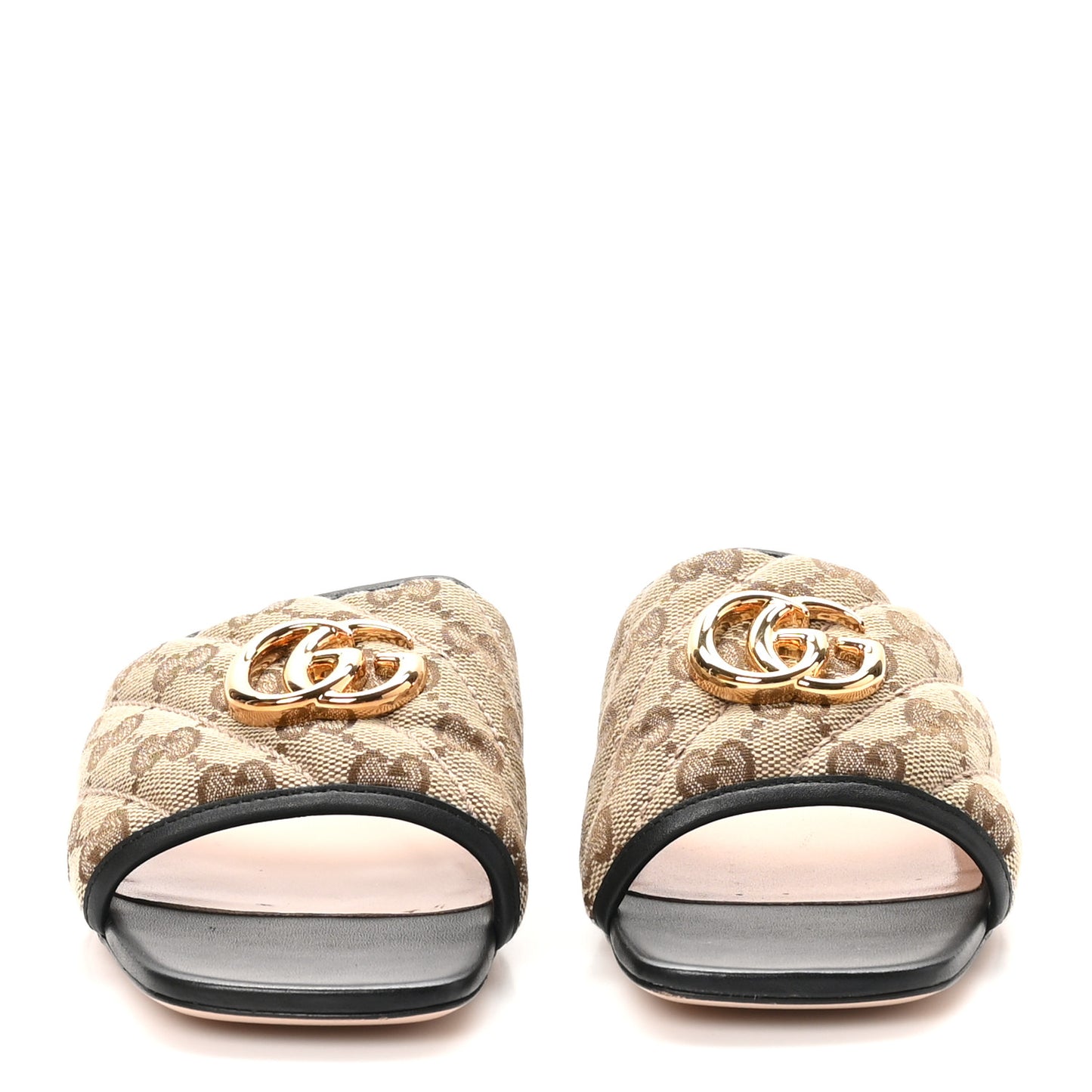 Monogram Matelasse Diagonal GG Marmont Flat Slide Sandals 36.5 Beige Ebony Black