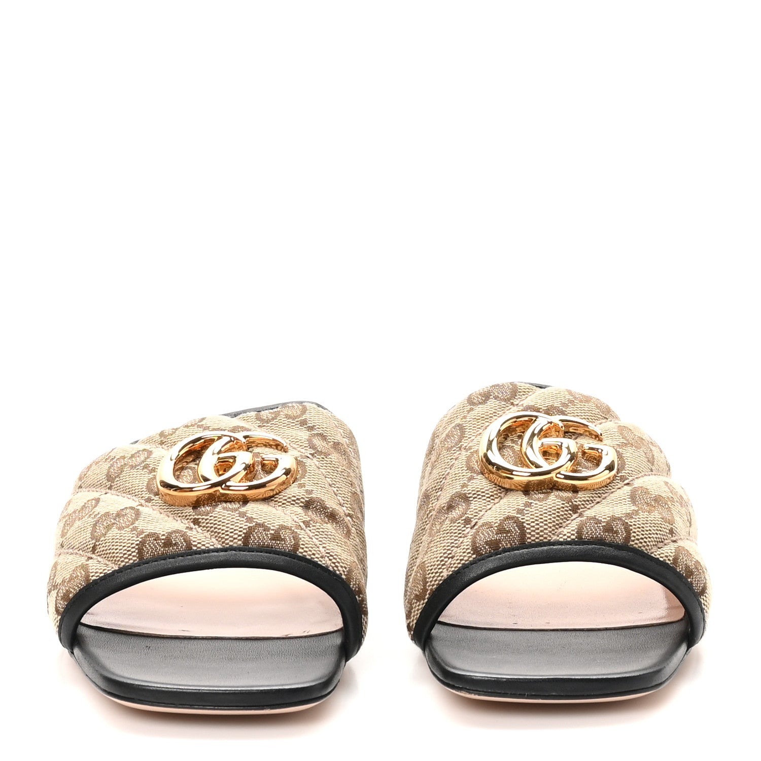 Gucci Monogram Matelasse Diagonal GG Marmont Flat Slide Sandals 36.5 Beige Ebony Black 3 of 9