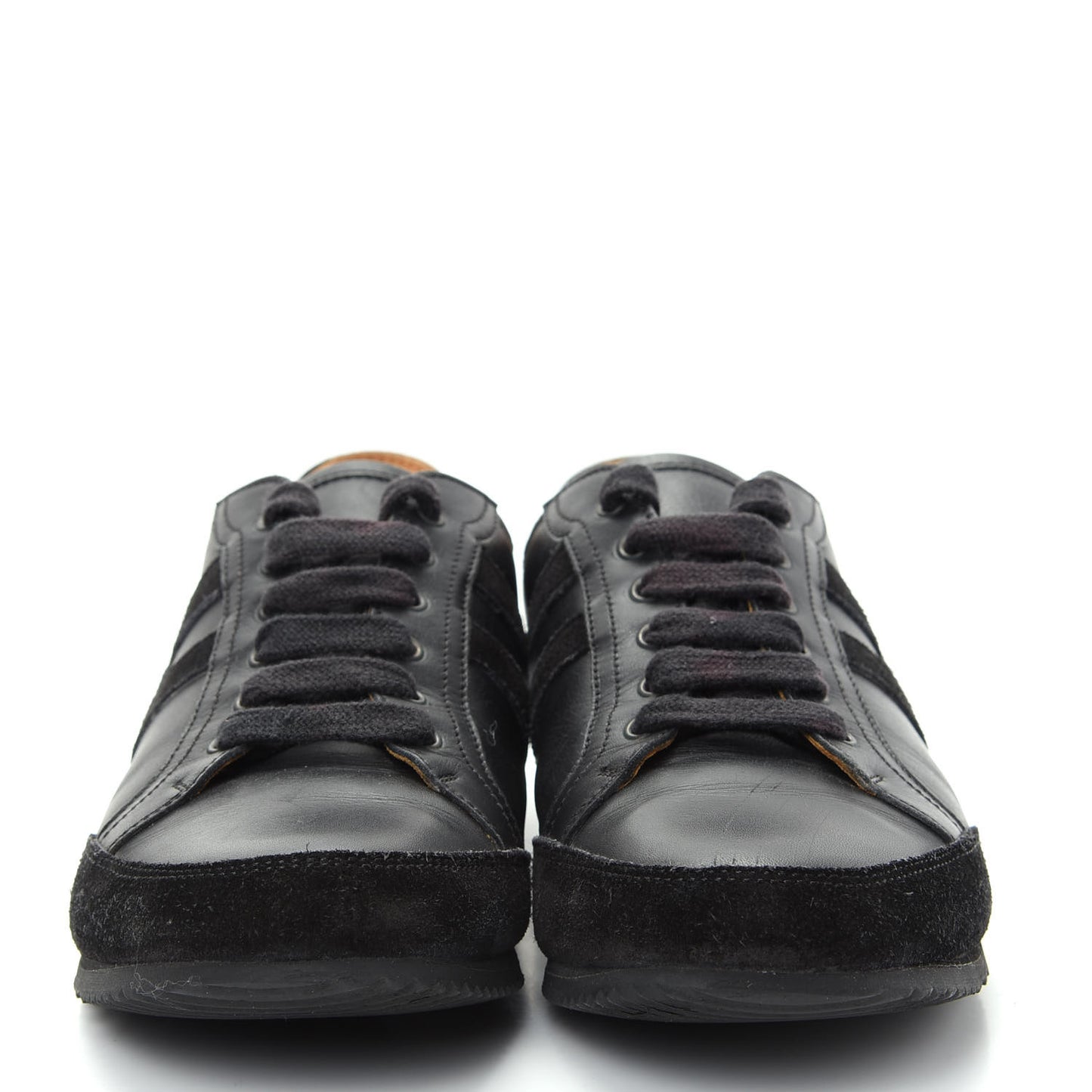 Calfskin Suede Goatskin Mens Tie Break Sneakers 38 Black