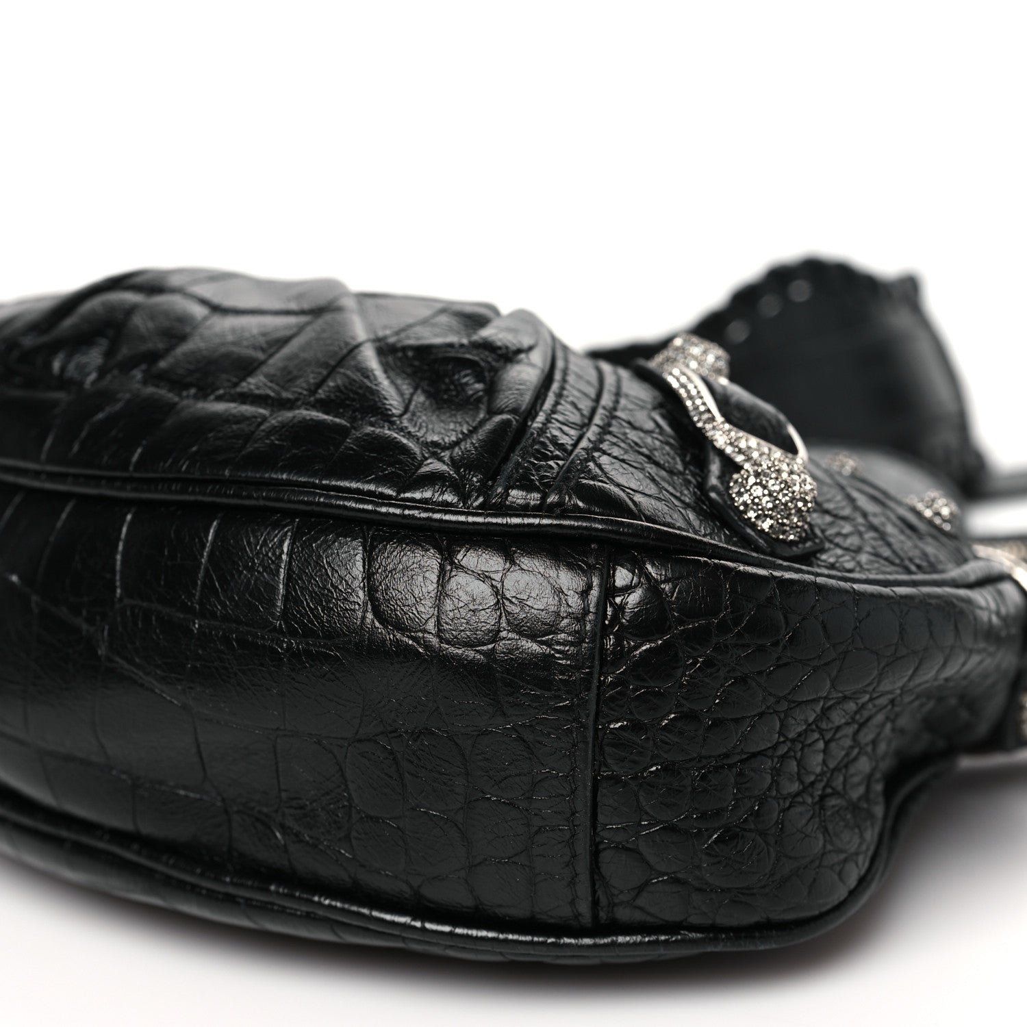 Balenciaga Extra Supple Calfskin Crystal Crocodile Embossed Le Cagole Shoulder Bag XS Black 10 of 12