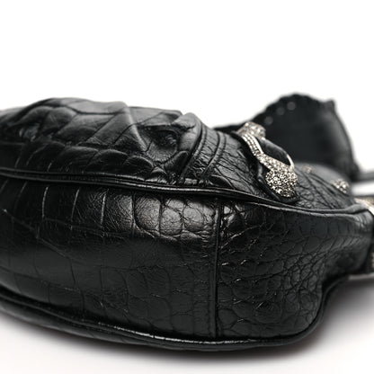 Balenciaga Extra Supple Calfskin Crystal Crocodile Embossed Le Cagole Shoulder Bag XS Black 10 of 12