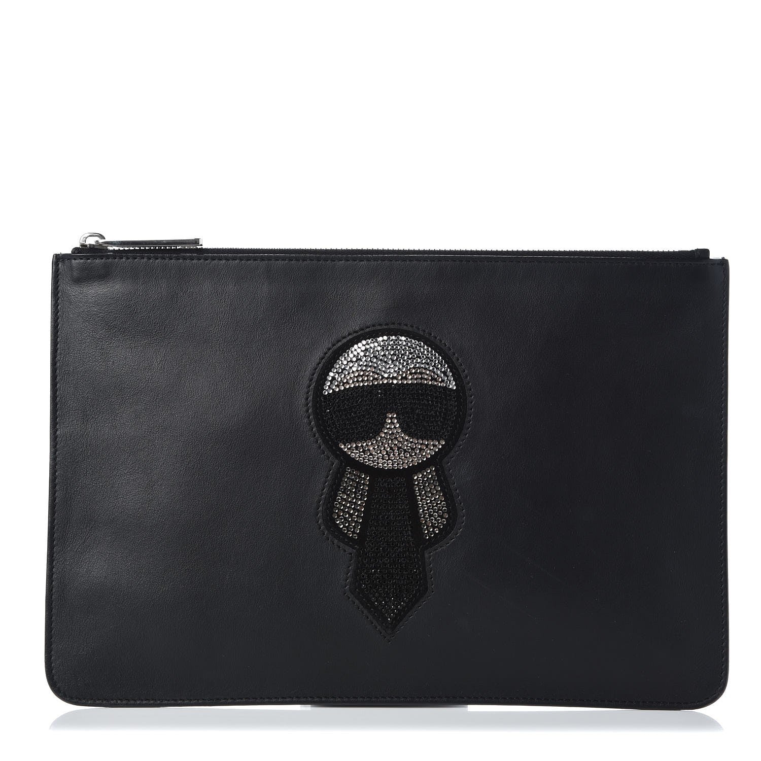 Fendi Calfskin Embroidered Karlito Pouch Black 1 of 8