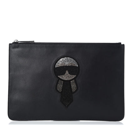 Fendi Calfskin Embroidered Karlito Pouch Black 1 of 8