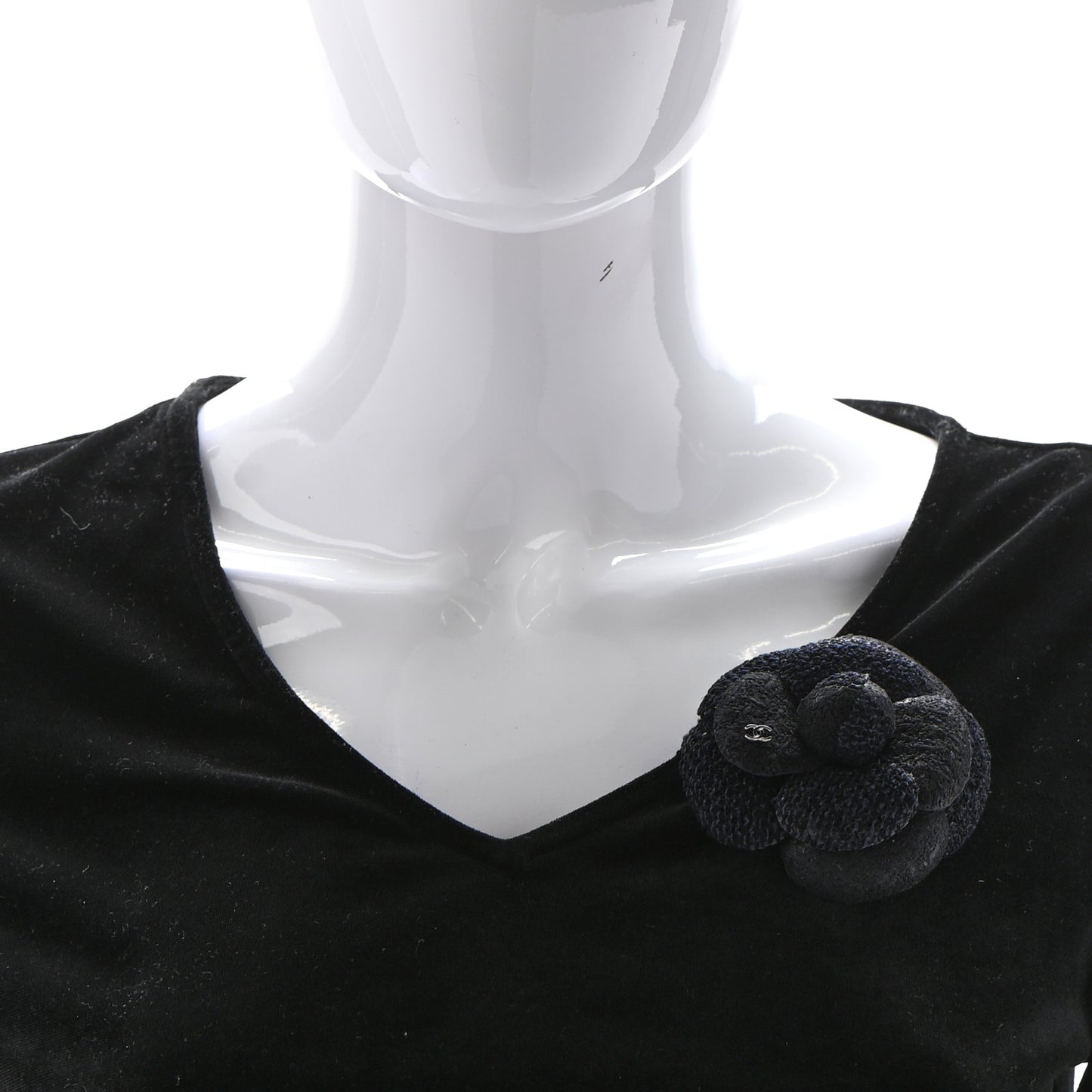 Tweed Camellia Pin Brooch Navy Blue