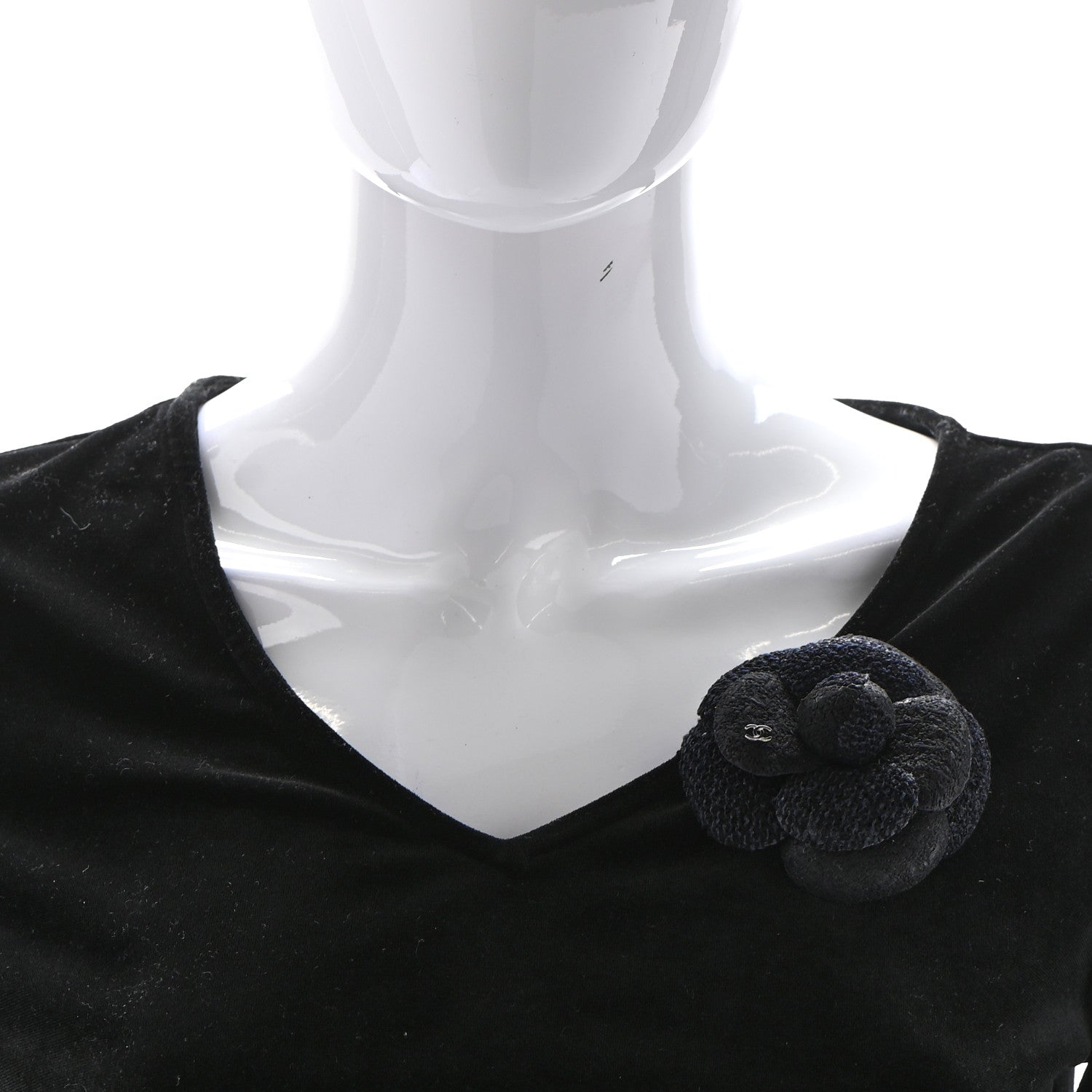 Chanel Tweed Camellia Pin Brooch Navy Blue 2 of 4