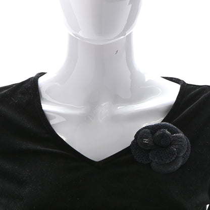 Chanel Tweed Camellia Pin Brooch Navy Blue 2 of 4