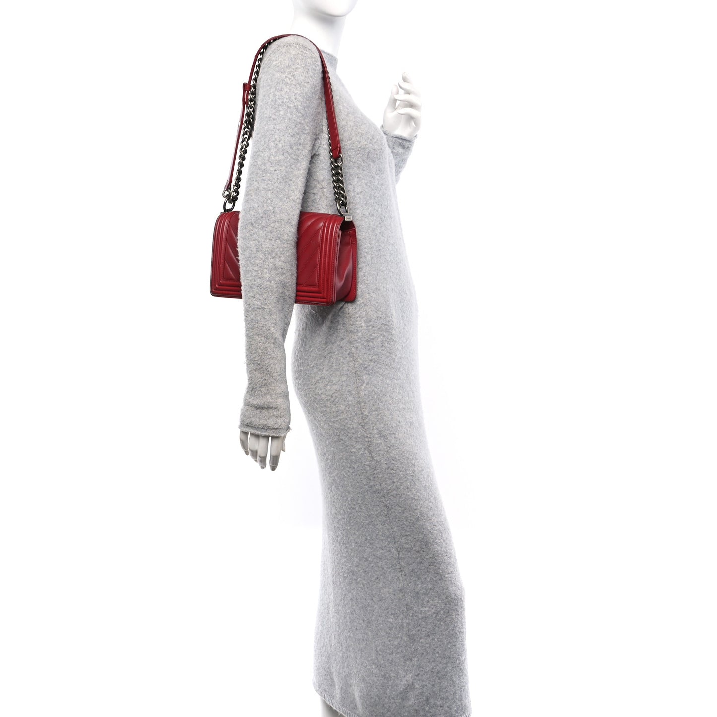 Calfskin Chevron Quilted Medium Boy Flap Red