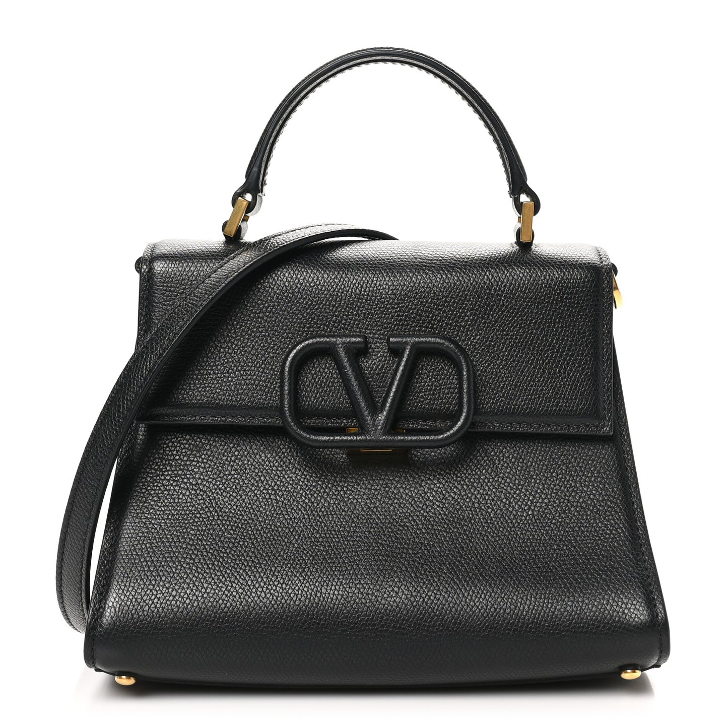 Grainy Calfskin Small VSling Top Handle Bag Black