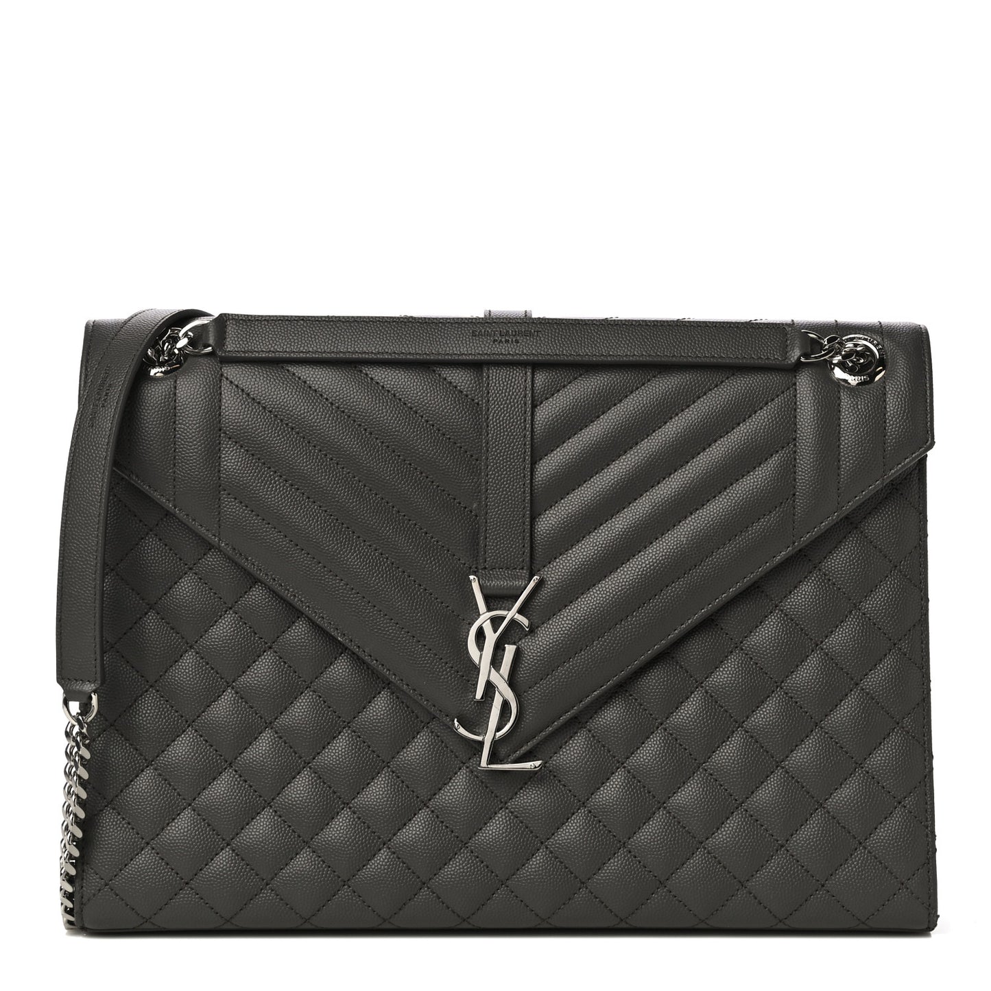 Grain De Poudre Textured Mixed Matelasse Large Triquilt Monogram Satchel Earth