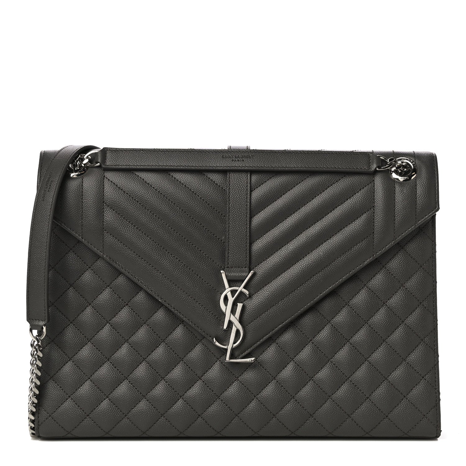 Saint Laurent Grain De Poudre Textured Mixed Matelasse Large Triquilt Monogram Satchel Earth 1 of 16