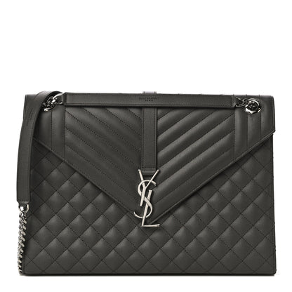 Saint Laurent Grain De Poudre Textured Mixed Matelasse Large Triquilt Monogram Satchel Earth 1 of 16