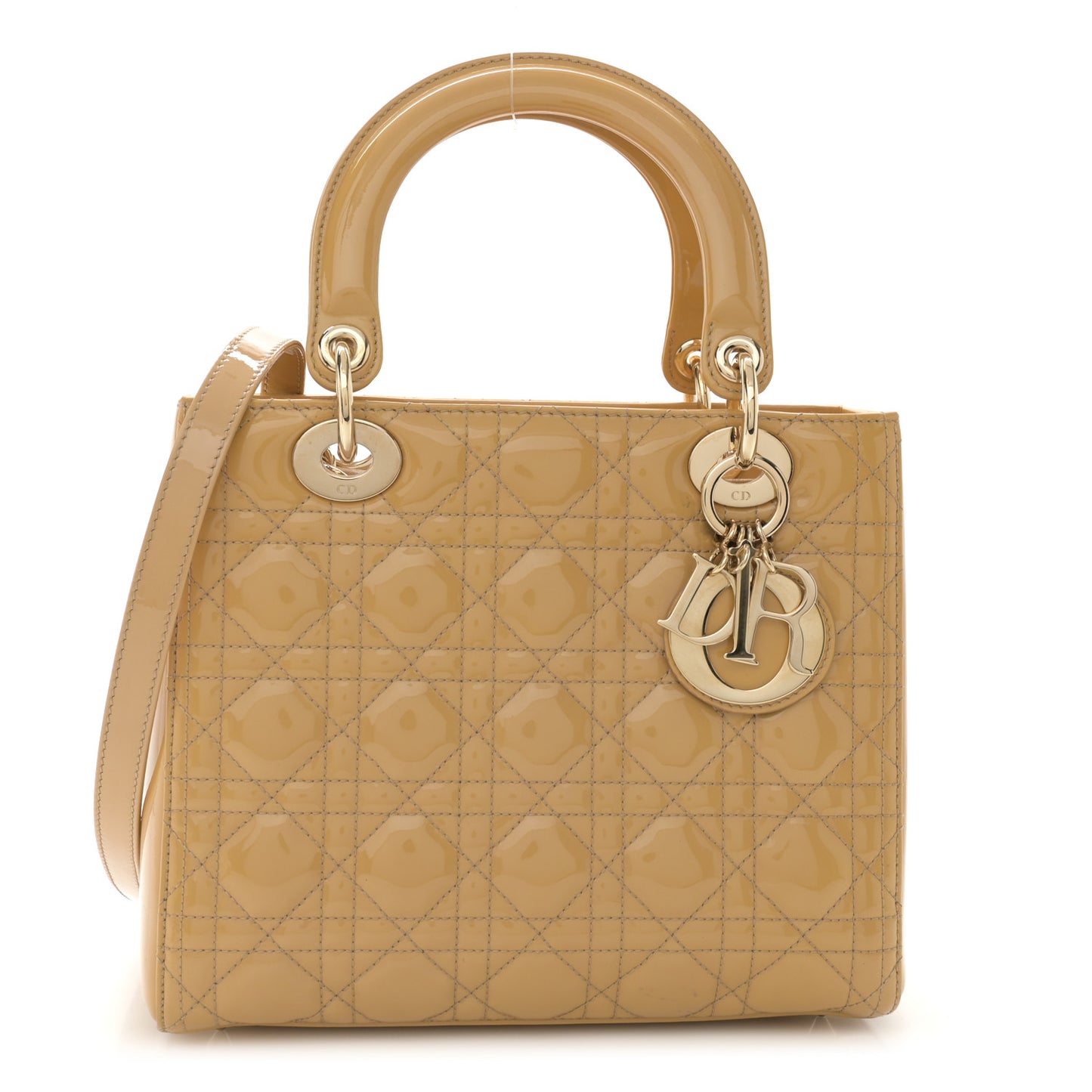 Patent Cannage Medium Lady Dior Beige