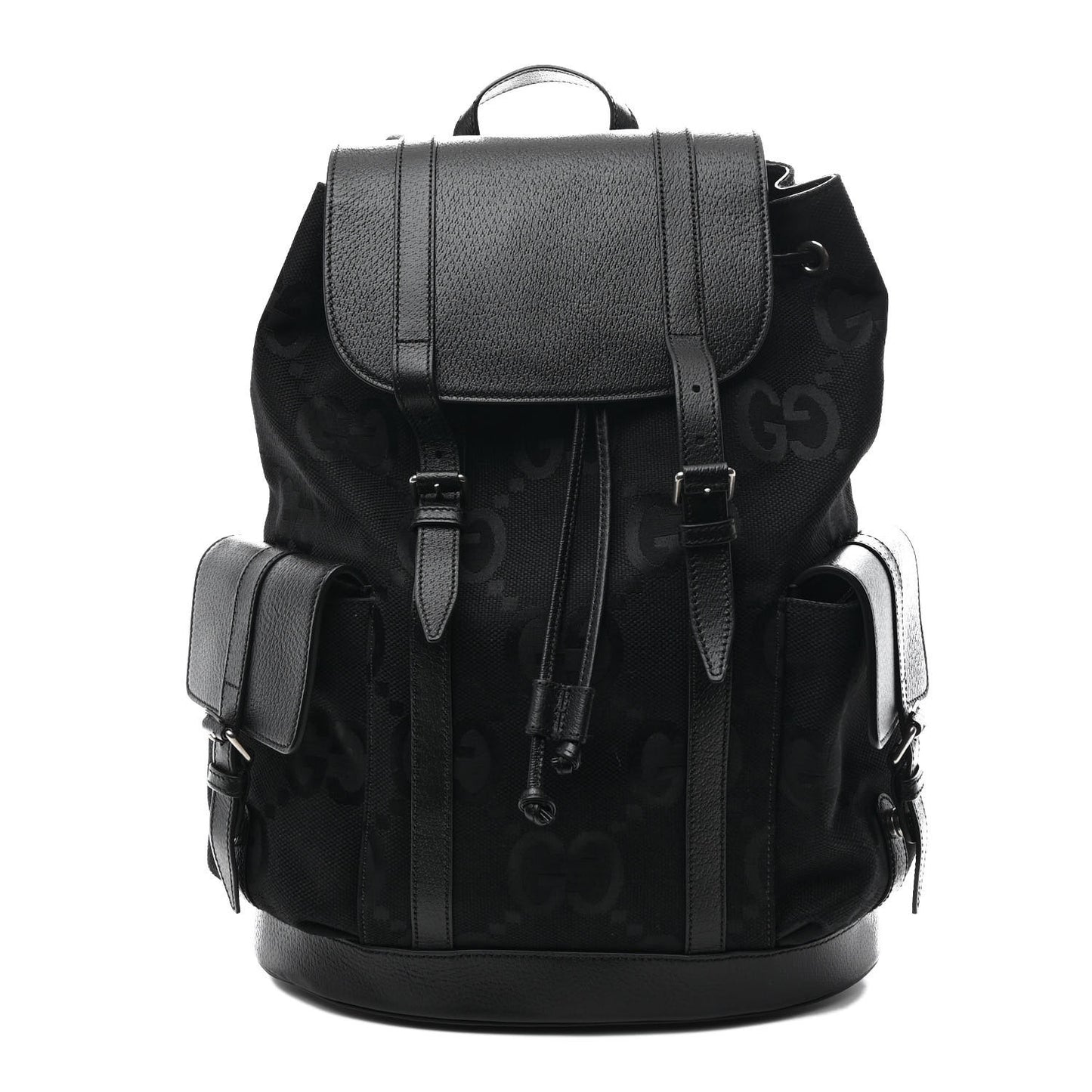 Monogram Jumbo GG Textured Dollar Calfskin Web Double Buckle Backpack Black