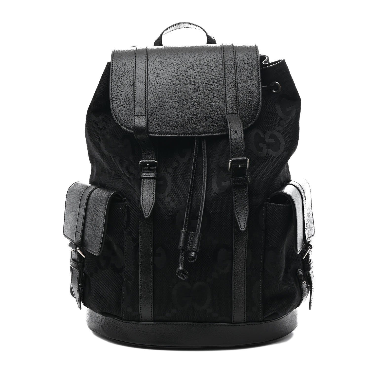 Gucci Monogram Jumbo GG Textured Dollar Calfskin Web Double Buckle Backpack Black 1 of 10