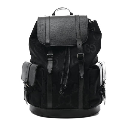 Gucci Monogram Jumbo GG Textured Dollar Calfskin Web Double Buckle Backpack Black 1 of 10