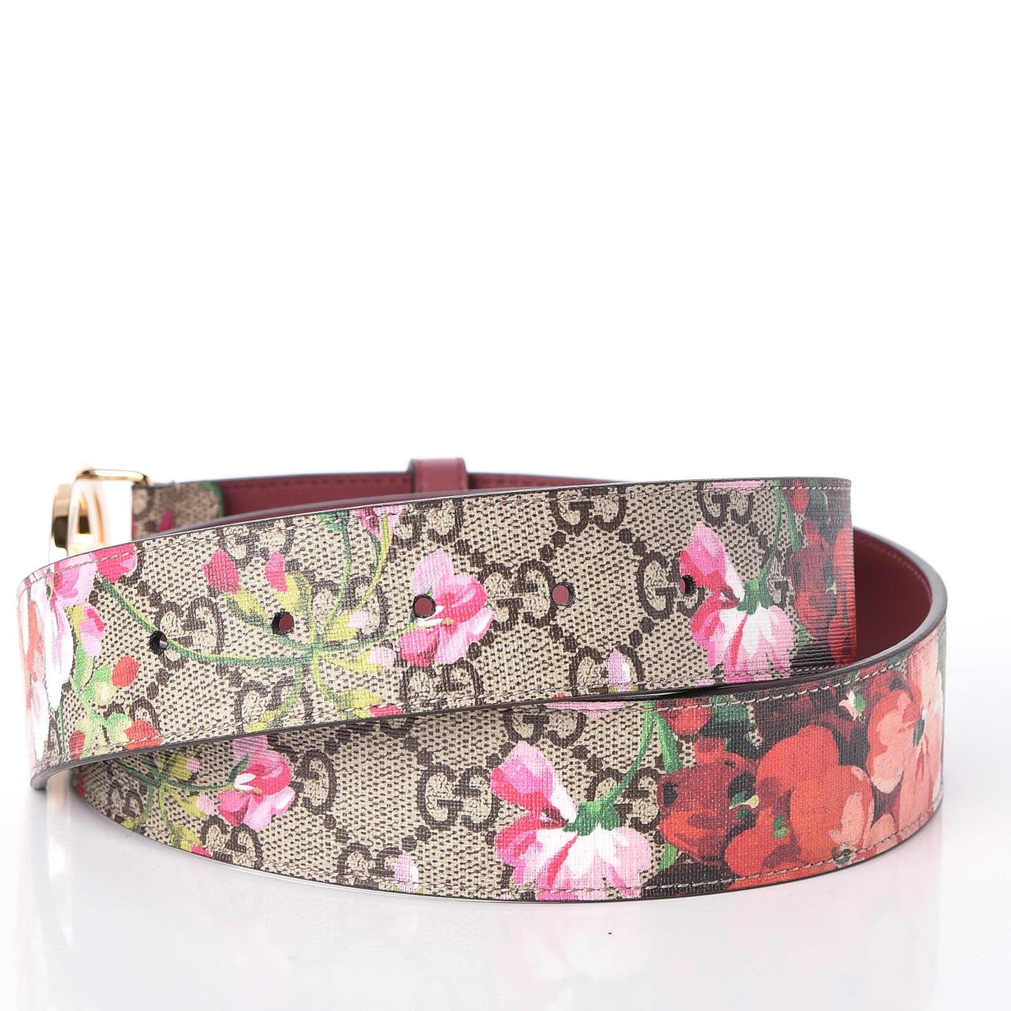 GG Supreme Monogram Blooms Moon Calfskin Interlocking G 37mm Belt 90 36 Beige Ebony Multicolor Dry Rose