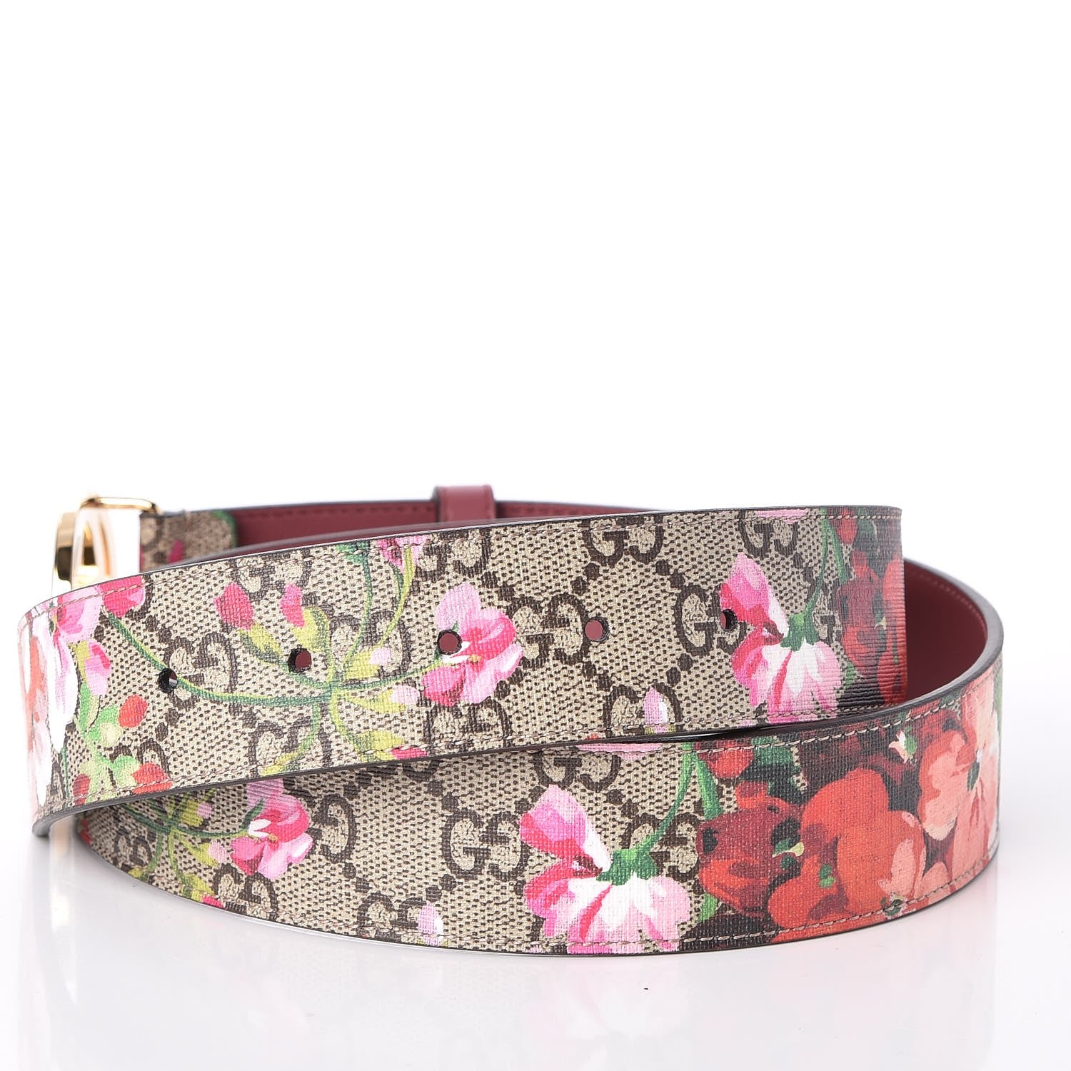 Gucci GG Supreme Monogram Blooms Moon Calfskin Interlocking G 37mm Belt 90 36 Beige Ebony Multicolor Dry Rose 4 of 5