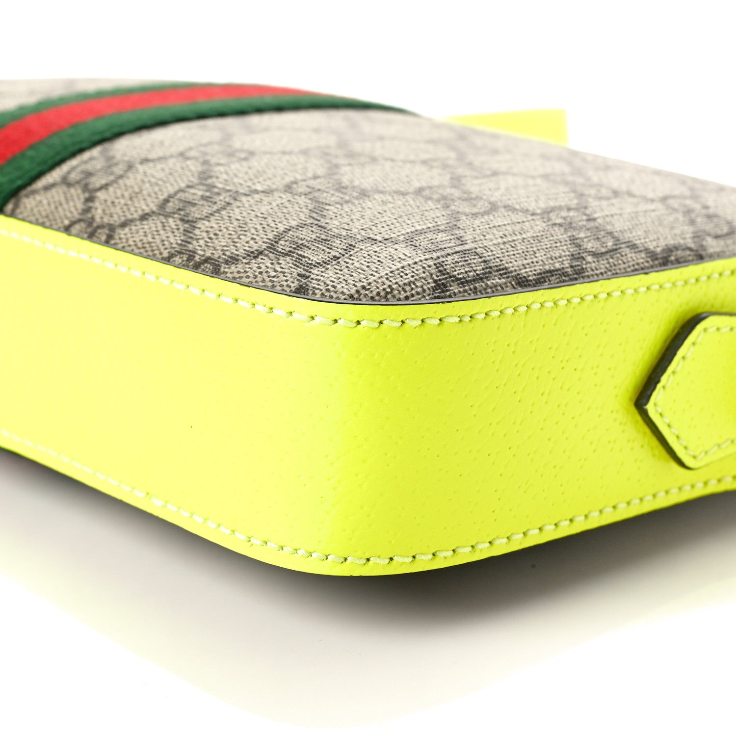 Gucci GG Supreme Monogram Textured Dollar Calfskin Web Ophidia Wristlet Shoulder Bag Beige Ebony Fluo Yellow 10 of 10