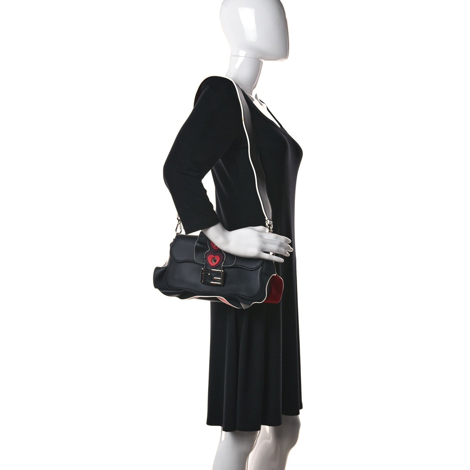 Fendi Calfskin Waves Heart Baguette Black 2 of 16