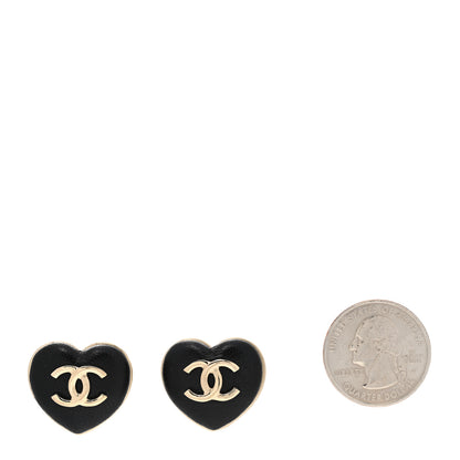 Chanel Lambskin CC Heart Earrings Black Gold 2 of 7