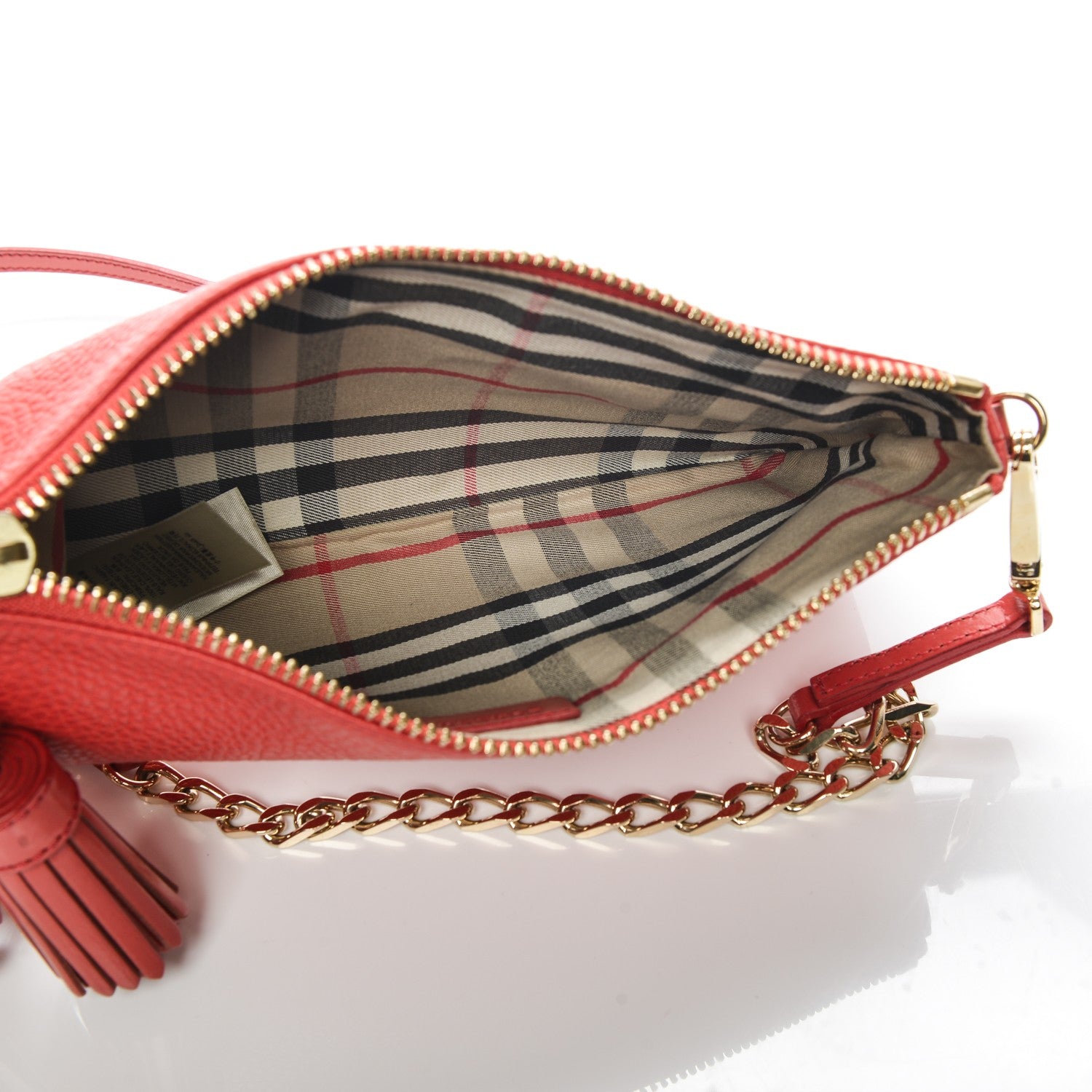 Burberry Signature Grain Calfskin Tassel Peyton Crossbody Clutch Bag Cadmium Red 6 of 10