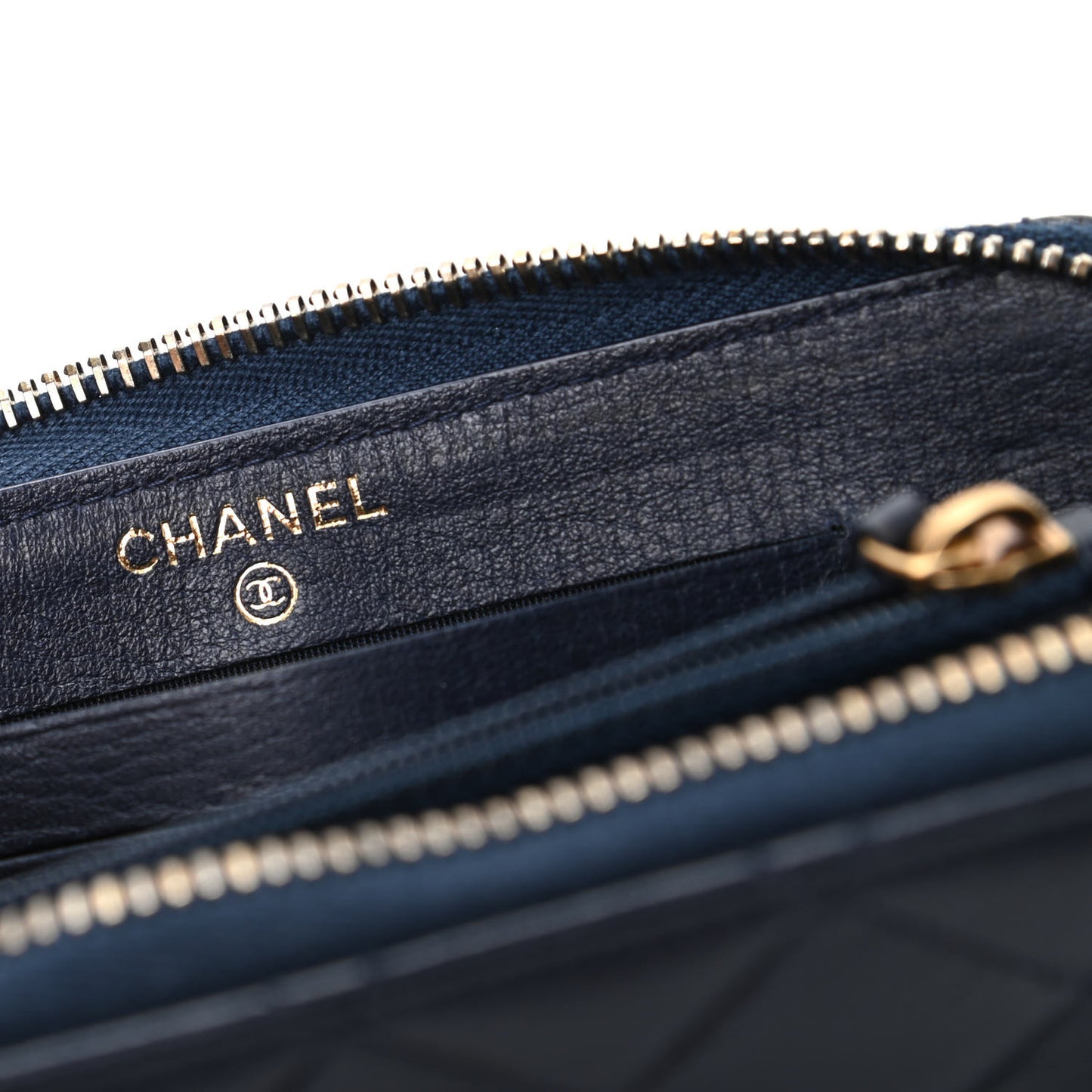 Calfskin Quilted Small Zip Around Wallet Navy
