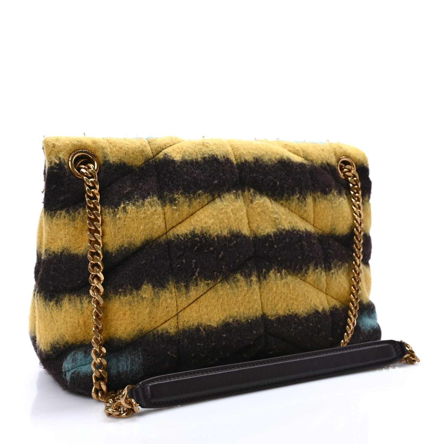 Saint Laurent Tie Dye Wool Quilted Small Loulou Puffer Monogram Chain Satchel Yellow Pacific Blue Dark Pecan 3 of 10