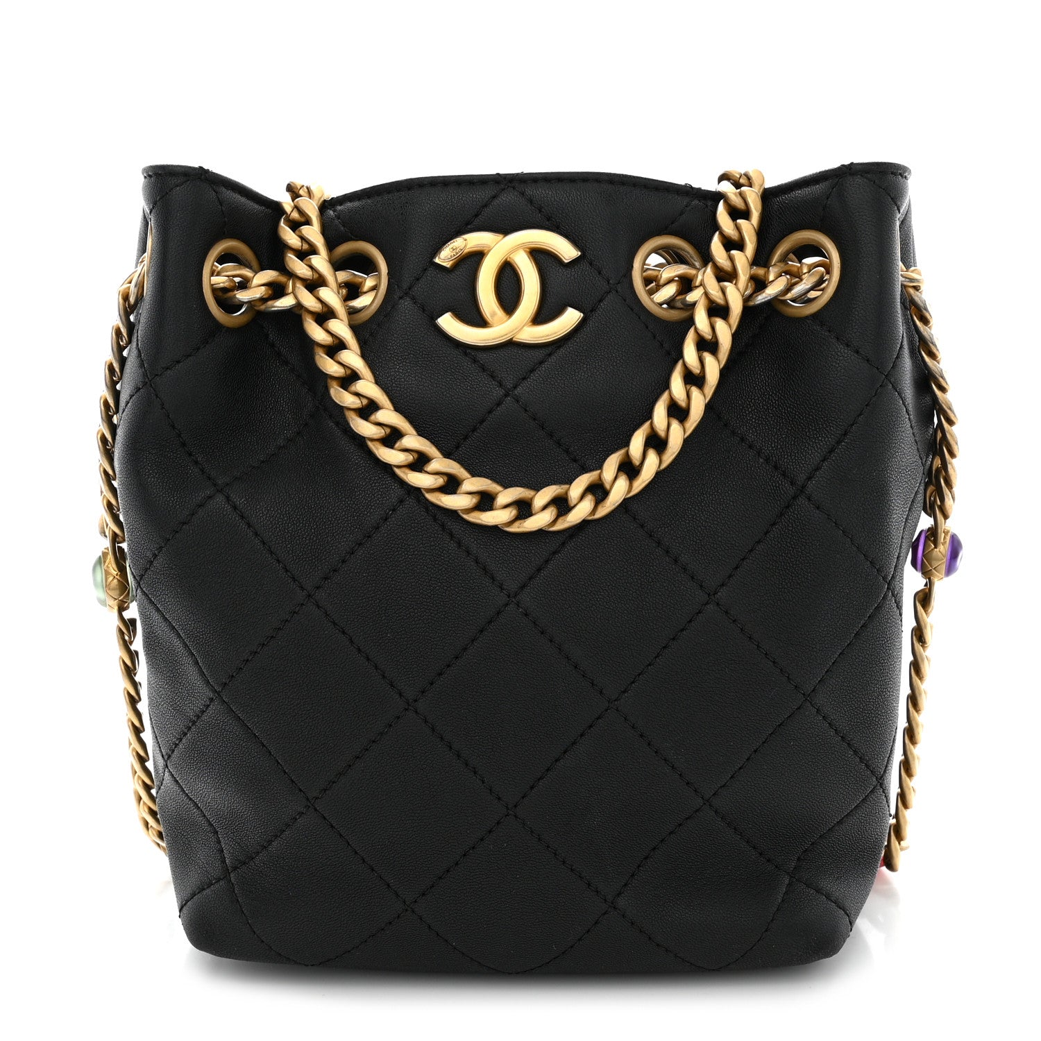 Chanel Lambskin Resin Quilted Small Pearl Samba Bucket Bag Black 1 of 10
